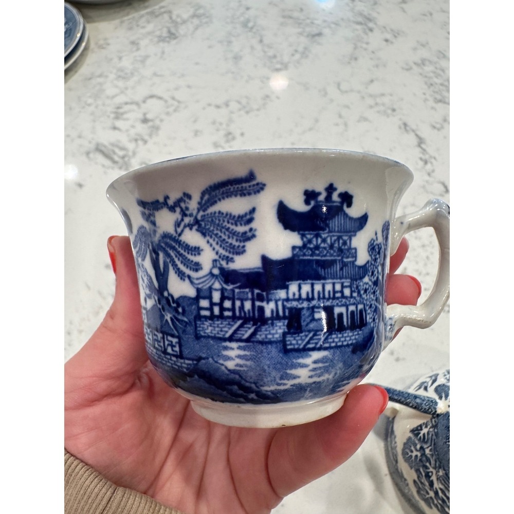 Vintage Arklow Willow Blue White‎ Tea Cups lot of 4 Made in Ireland Chinoiserie - Picture 8 of 16